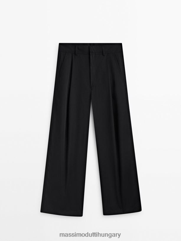 széles szárú poplin nadrág darts fekete nők NXX8V8313 Massimo Dutti