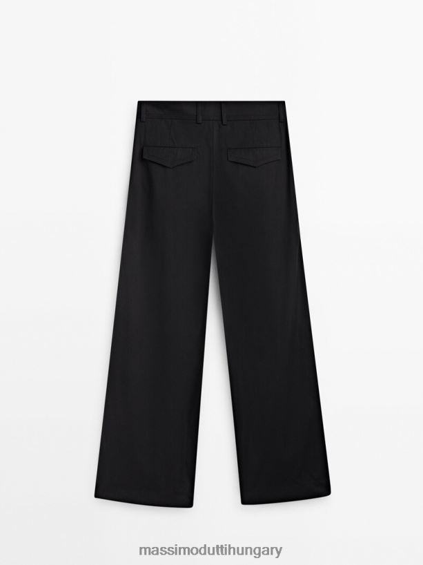 széles szárú poplin nadrág darts fekete nők NXX8V8313 Massimo Dutti