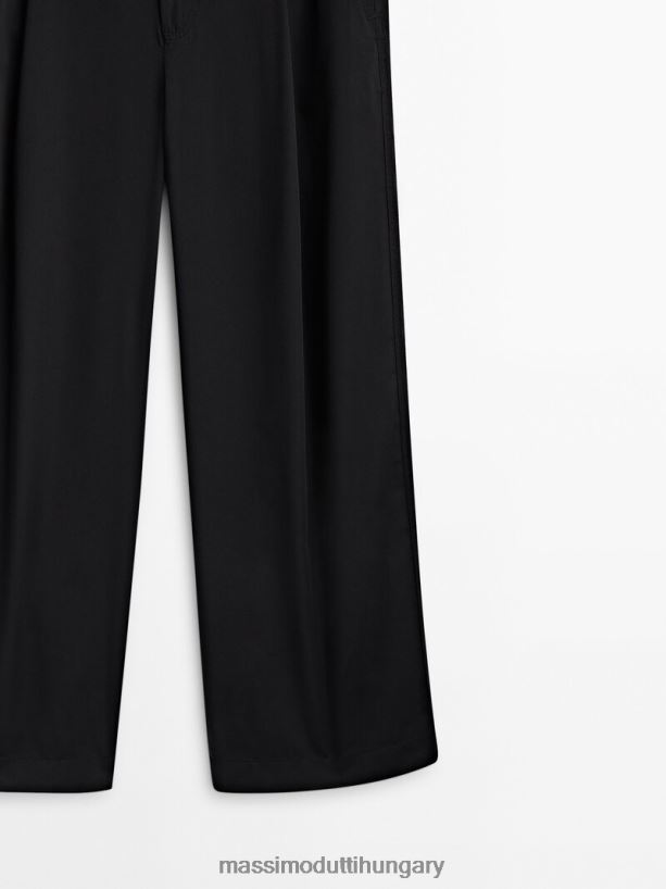 széles szárú poplin nadrág darts fekete nők NXX8V8313 Massimo Dutti
