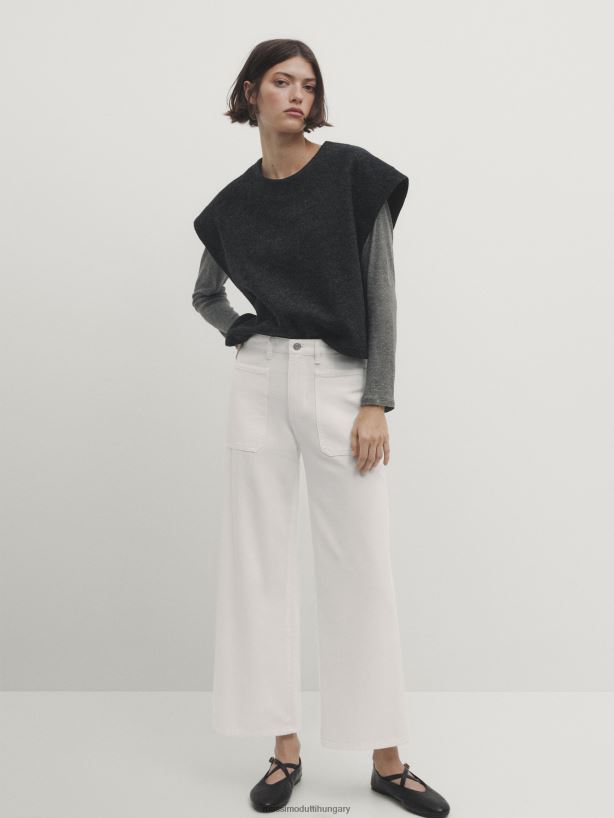 széles szabású, rövidített farmernadrág zsebekkel krém nők NXX8V8334 Massimo Dutti