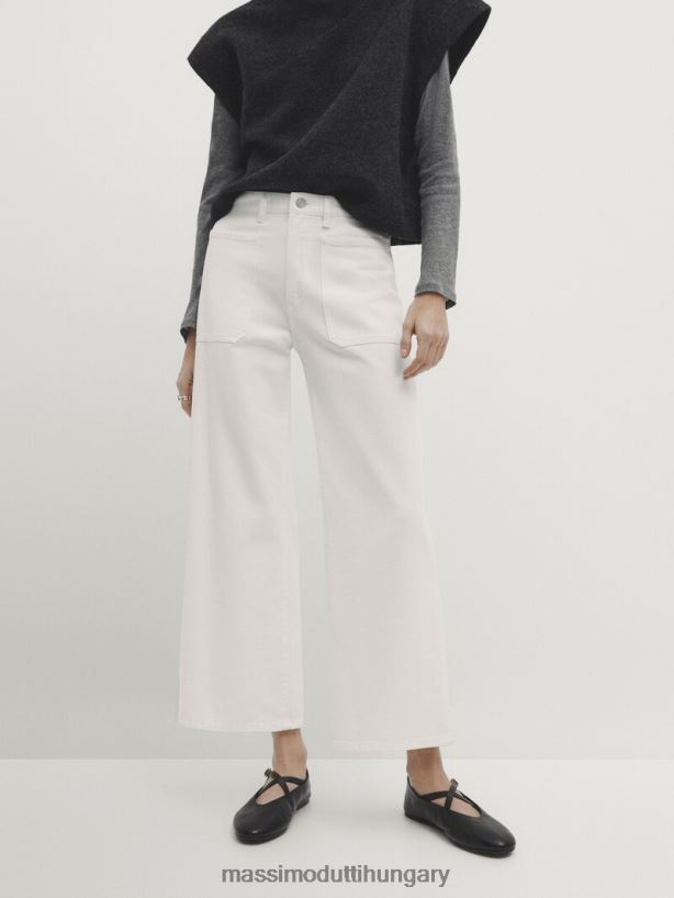 széles szabású, rövidített farmernadrág zsebekkel krém nők NXX8V8334 Massimo Dutti