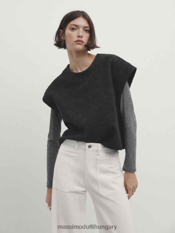 széles szabású, rövidített farmernadrág zsebekkel krém nők NXX8V8334 Massimo Dutti