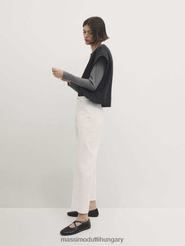 széles szabású, rövidített farmernadrág zsebekkel krém nők NXX8V8334 Massimo Dutti