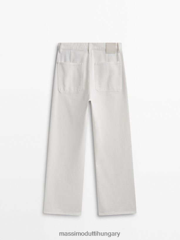 széles szabású, rövidített farmernadrág zsebekkel krém nők NXX8V8334 Massimo Dutti