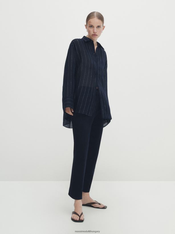 vékony szabású pamut keverék chino nadrág sötétkék nők NXX8V8352 Massimo Dutti