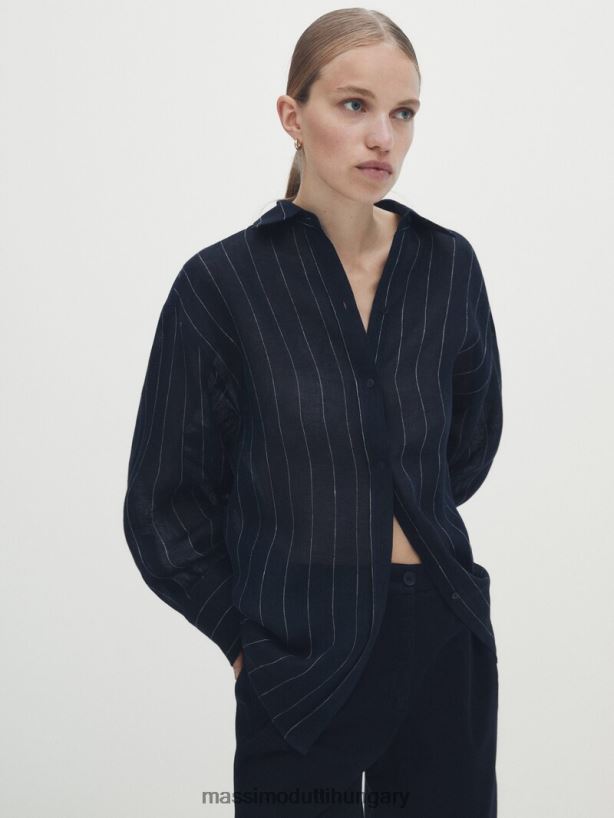 vékony szabású pamut keverék chino nadrág sötétkék nők NXX8V8352 Massimo Dutti