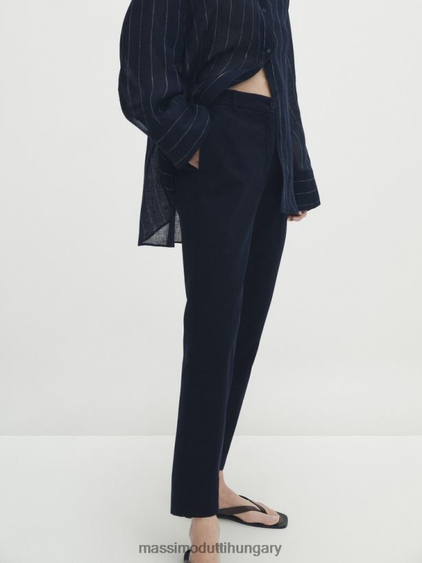 vékony szabású pamut keverék chino nadrág sötétkék nők NXX8V8352 Massimo Dutti