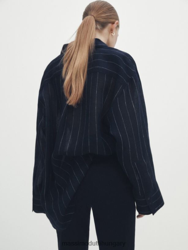 vékony szabású pamut keverék chino nadrág sötétkék nők NXX8V8352 Massimo Dutti