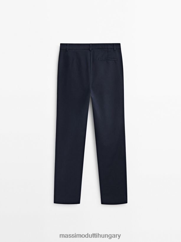 vékony szabású pamut keverék chino nadrág sötétkék nők NXX8V8352 Massimo Dutti
