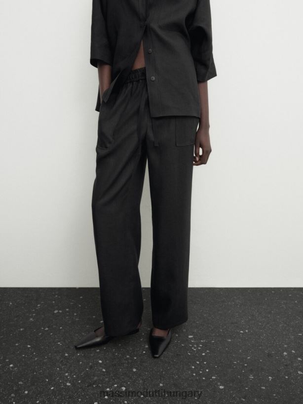 vászon asztalos kocogó zsebbel fekete nők NXX8V8309 Massimo Dutti