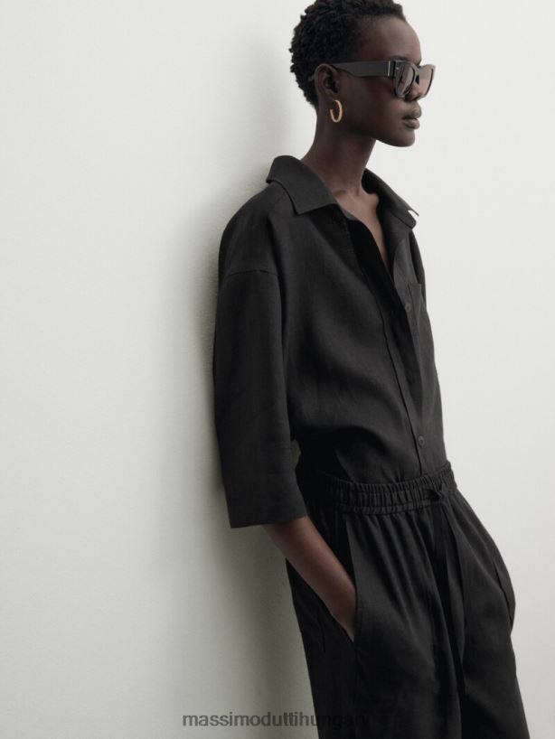 vászon asztalos kocogó zsebbel fekete nők NXX8V8309 Massimo Dutti