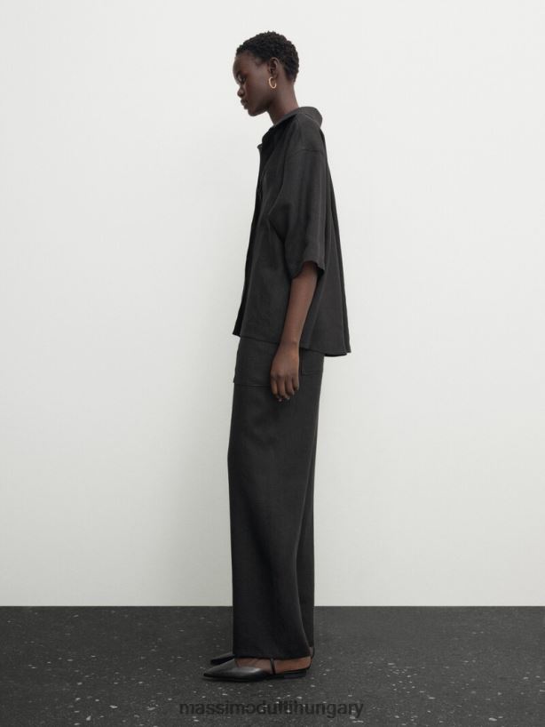 vászon asztalos kocogó zsebbel fekete nők NXX8V8309 Massimo Dutti