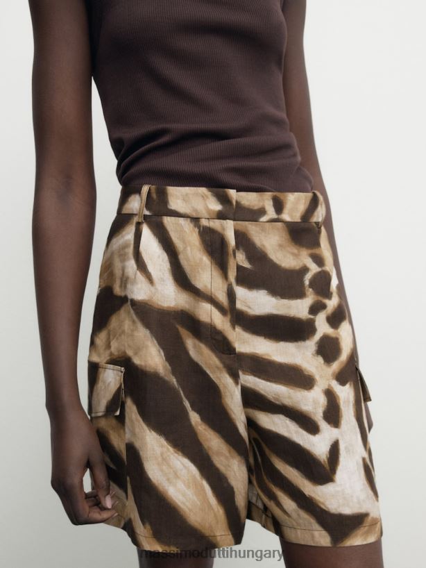 vászon cargo bermuda rövidnadrág állatmintával barna nők NXX8V8311 Massimo Dutti