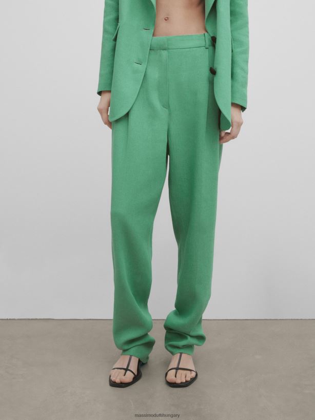 vászon keverék öltöny nadrág - stúdió zöld nők NXX8V8403 Massimo Dutti