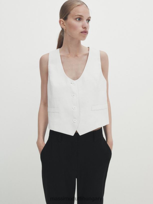 vászonkeverék egyenes nadrág fekete nők NXX8V8342 Massimo Dutti