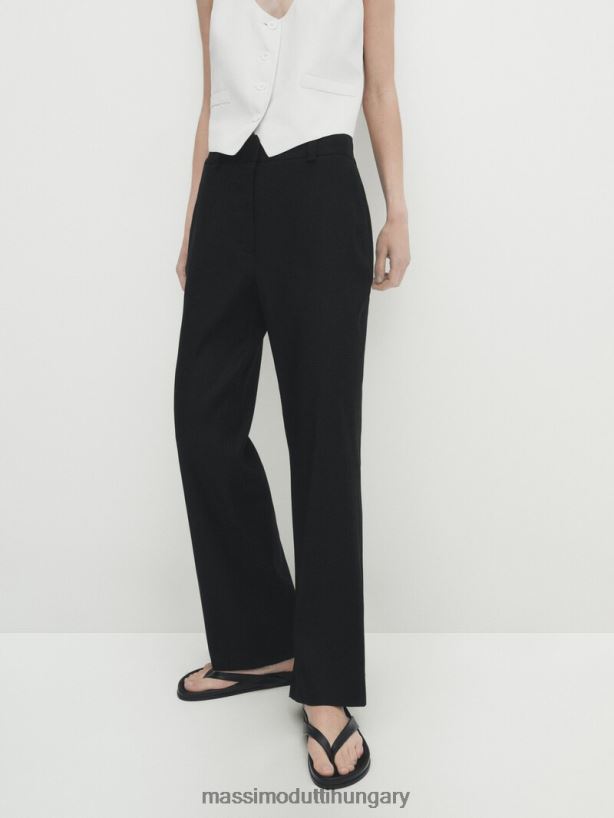 vászonkeverék egyenes nadrág fekete nők NXX8V8342 Massimo Dutti