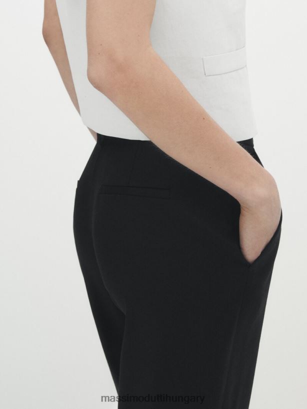 vászonkeverék egyenes nadrág fekete nők NXX8V8342 Massimo Dutti