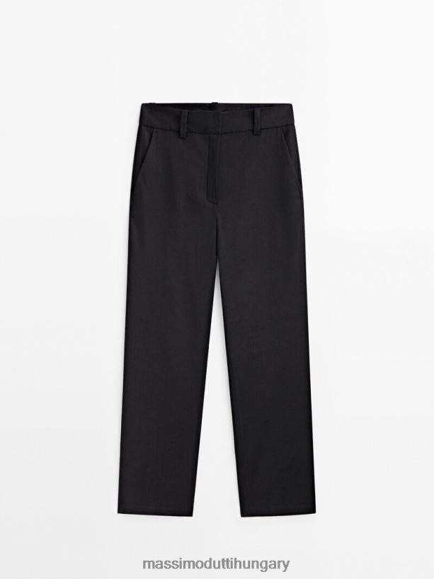 vászonkeverék egyenes nadrág fekete nők NXX8V8342 Massimo Dutti