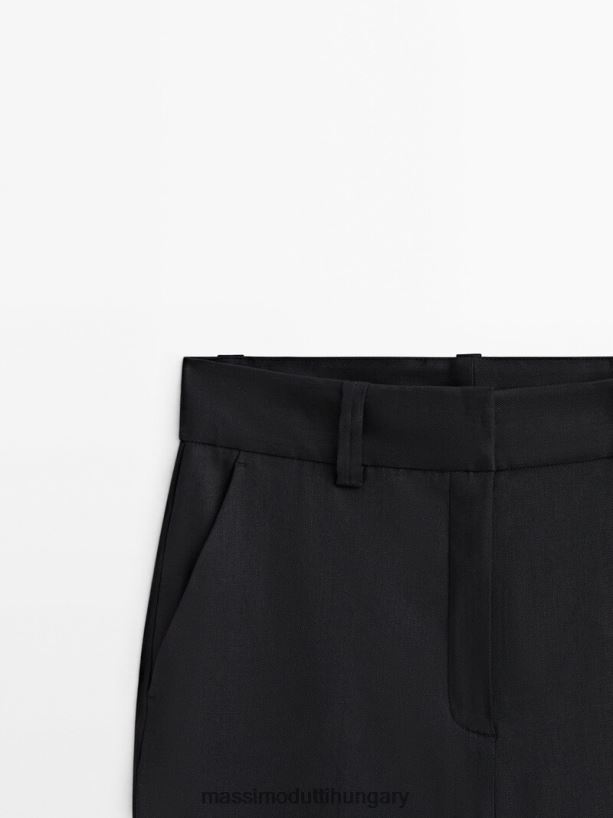 vászonkeverék egyenes nadrág fekete nők NXX8V8342 Massimo Dutti