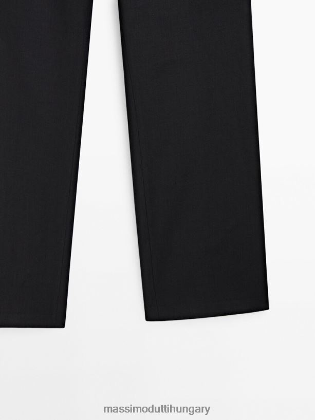 vászonkeverék egyenes nadrág fekete nők NXX8V8342 Massimo Dutti