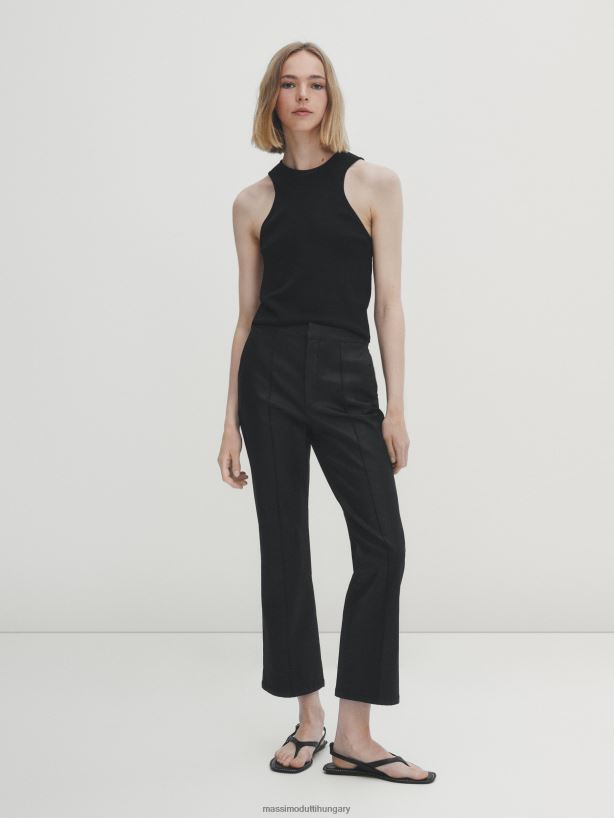 viaszos, kiszélesedő nadrág középső varrással fekete nők NXX8V8351 Massimo Dutti