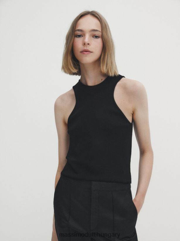 viaszos, kiszélesedő nadrág középső varrással fekete nők NXX8V8351 Massimo Dutti