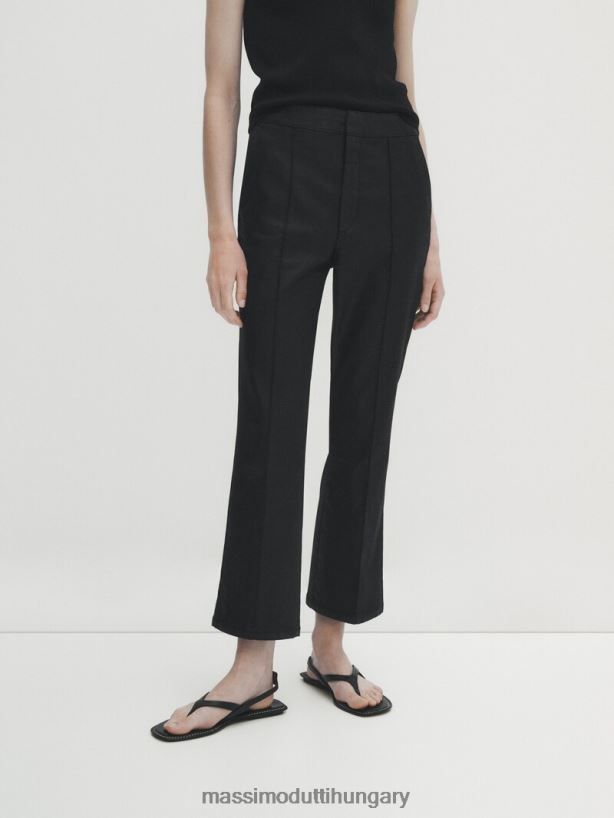 viaszos, kiszélesedő nadrág középső varrással fekete nők NXX8V8351 Massimo Dutti