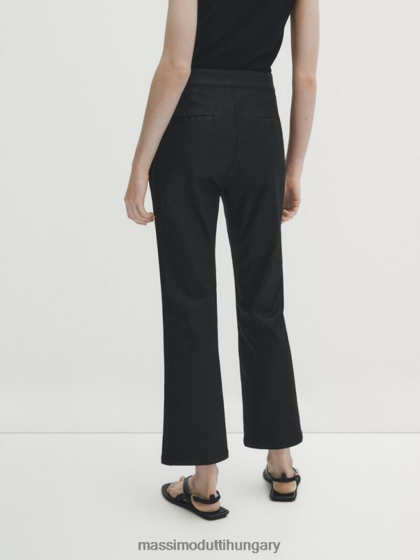 viaszos, kiszélesedő nadrág középső varrással fekete nők NXX8V8351 Massimo Dutti